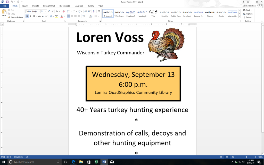 Turkey Poster 2017.docx Lomira Quad/Graphics Community Library